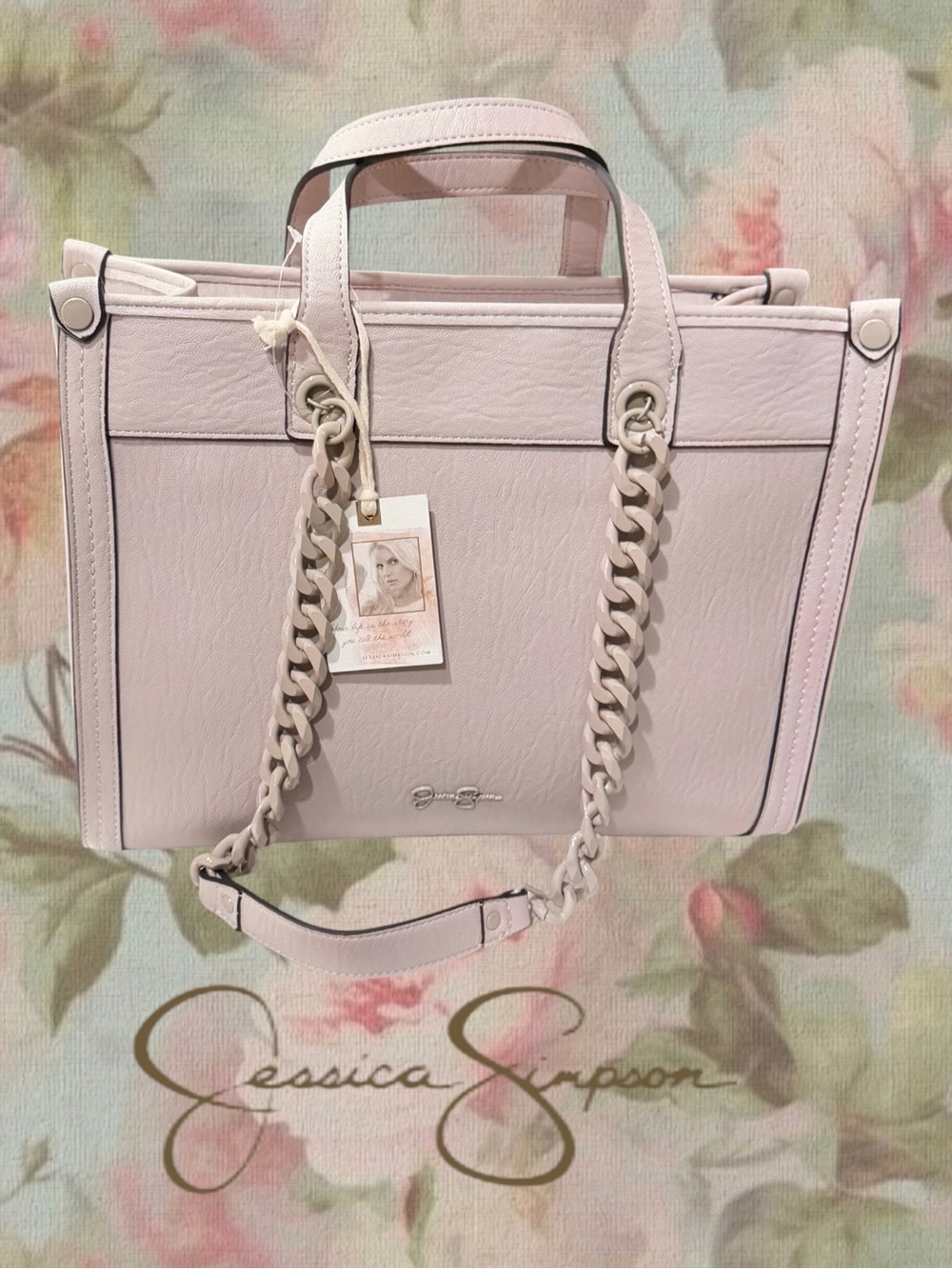 NWT Jessica Simpson Dawn Alexis Tote Bag – Monochromatic Chain Blush Cream - Picture 2 of 8